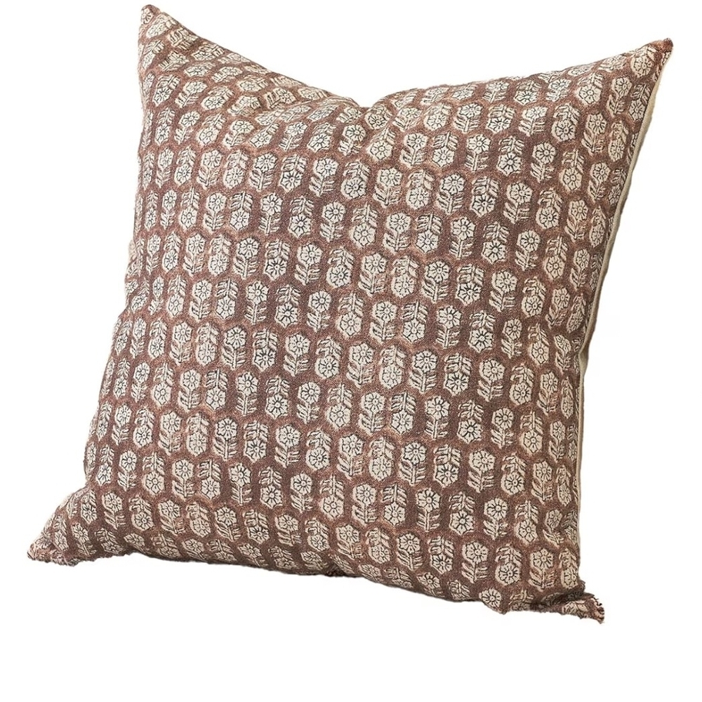 One Floral Brown & Cream Cotton Accent Pillow Cover Size 20 X 20